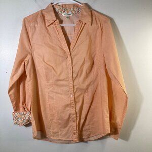Womens Tantrums Gingham Button Shirt Long Sleeve M Orange White Cotton‎